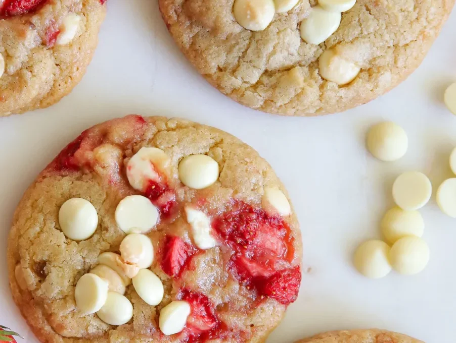 Cookies med jordgubbar och vit choklad